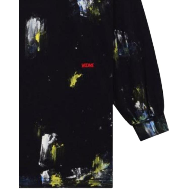 WE11DONE Color Block Graffiti Letter Jacquard Long Sleeve Crew Neck T-Shirt Unisex Tops Black WD-TT1-24-717-U-BK