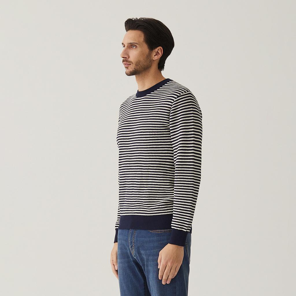 FERRAROMILANO Crochet Stripe Round Knit Navy (Am0Ftsr15149)