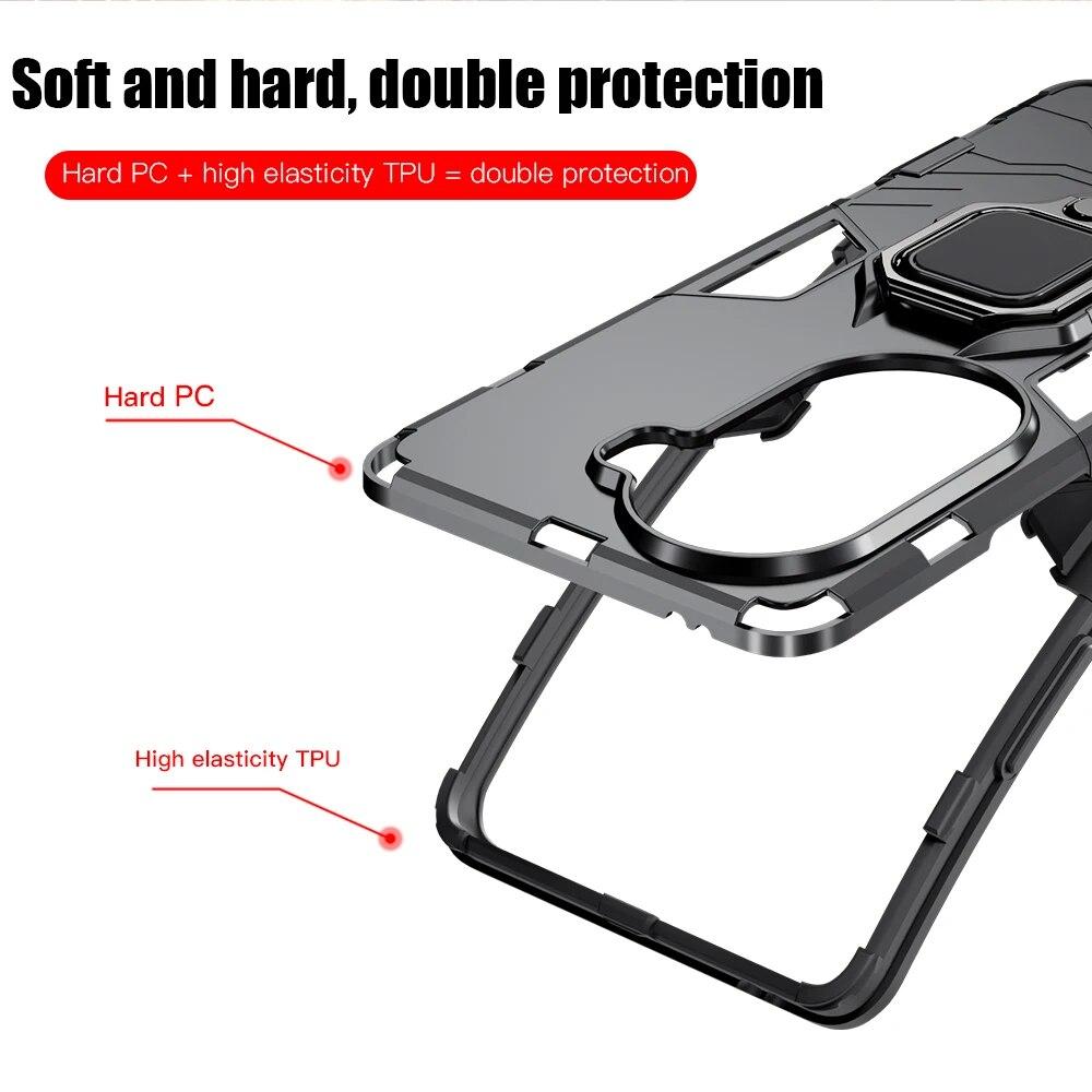 KEYSION Stoßfeste Armor-Hülle für OPPO Reno11 11 Pro 5G Weiches Silikon+PC Metallringständer Handy-Rückseite für OPPO Reno 11 5G