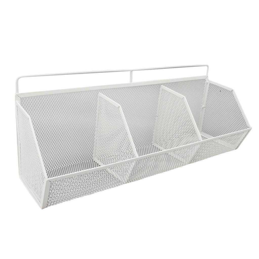 3 Grids Hanging Basket Wall Mount Slanted Opening Metal Wire Storage   for Kitchen Bathroom Laundry Room
