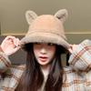 Autumn and Winter New Rabbit Fur Double Ball Basin Hat Cute Soft Cute Bear Ear Hat Women's Cold Bucket Hat