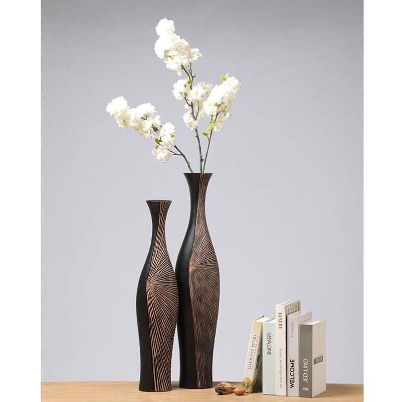 Retro Tall Resin Floor Vase, Elegant Dry Flower Holder for Living Room, Vertical Art Sculpture for Entryway Background Decor