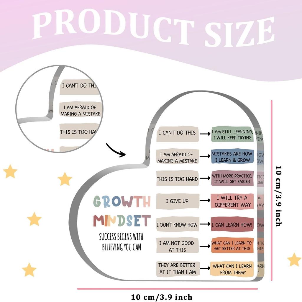 Growth Mindset Decor, Mental Health Therapy Office Classroom Art Educational Acrylic Heart Inspirational Gift