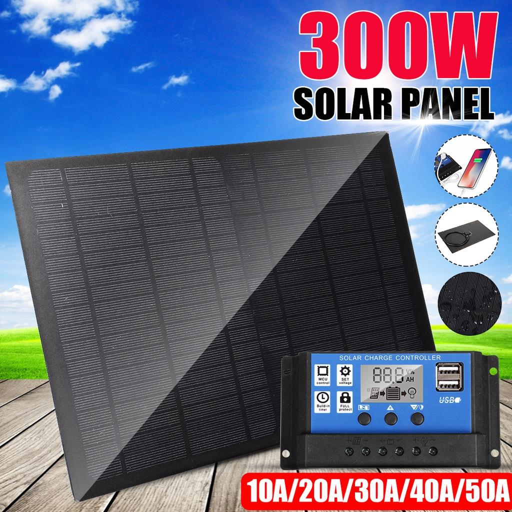 300W Portable Solar Panel Kit USB Charging Solar Cell Board Controller Waterproof Solar Cells 12V for Phone RV Car 345x210mm