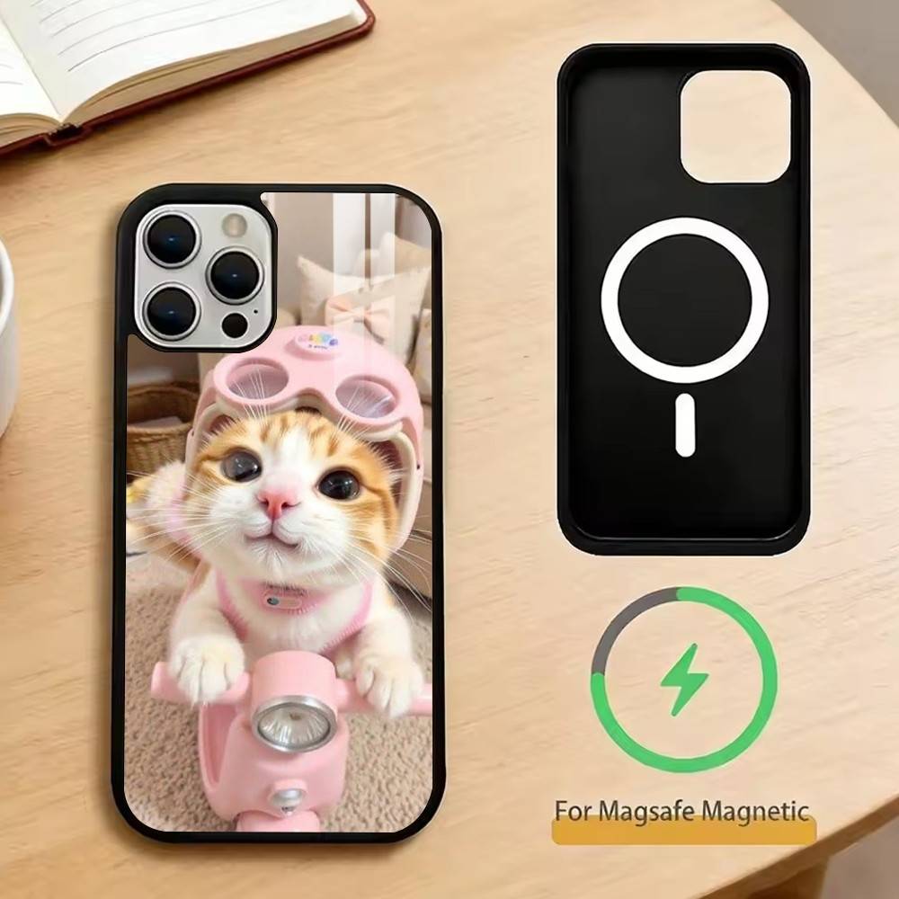 Funny Cute Cat Phone Case For iPhone17,16,15,14,13,12,11 Plus,Pro Magnetic For Magsafe Wireless Charging