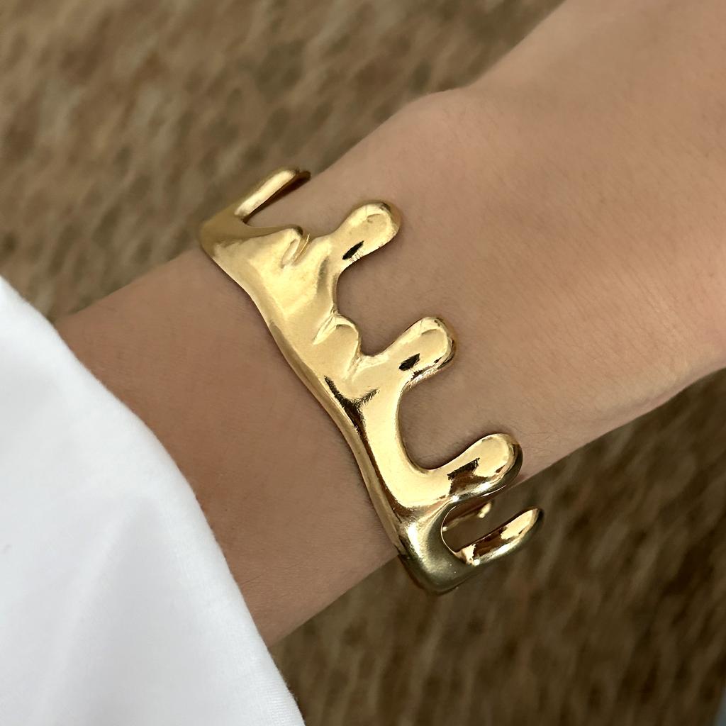 Vintage Stainless Steel Flower Heart Bracelet For Women Gold Color Irregular Geometric Cuff Bangles Bracelets Aesthetic Jewelry