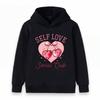 Kids Boys Girls Self Love Social Club Cherry Heart Print Pullover Hoodie Casual Long Sleeve Sweatshirt For Children