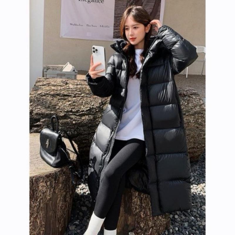 Black and gold goose down jacket men's and women's long winter new knee thickened extreme cold coat