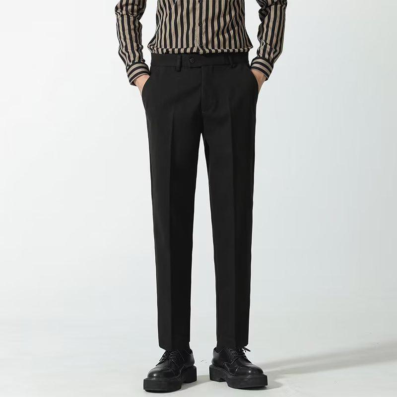 Men’s Casual Woolen Nine-Point Trousers - Autumn Business Loose Fit, Solid Color, Trendy Design.