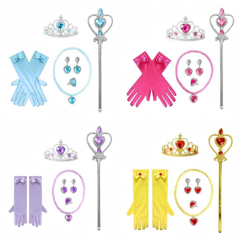 Spot Children's Crown Princess Elsa Headwear Princess Magic Wand Fairy Wand Gloves Necklace Children's Dress Up Accessories
