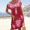 Women Ethnic Style Short Sleeved Round Neck Dress Spring Summer New Shoulder