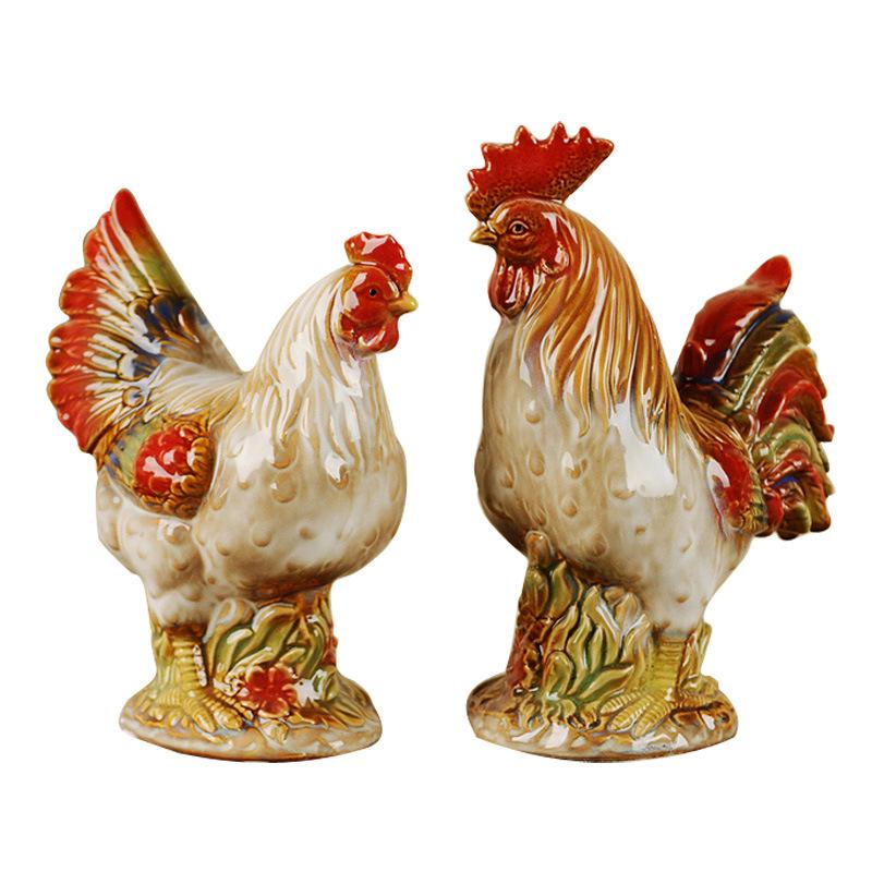 Creative Rooster and Hen Sculpture Ceramic Crafts Living Room Wine Cabinet Decoration European Home Courtyard Decoration Art