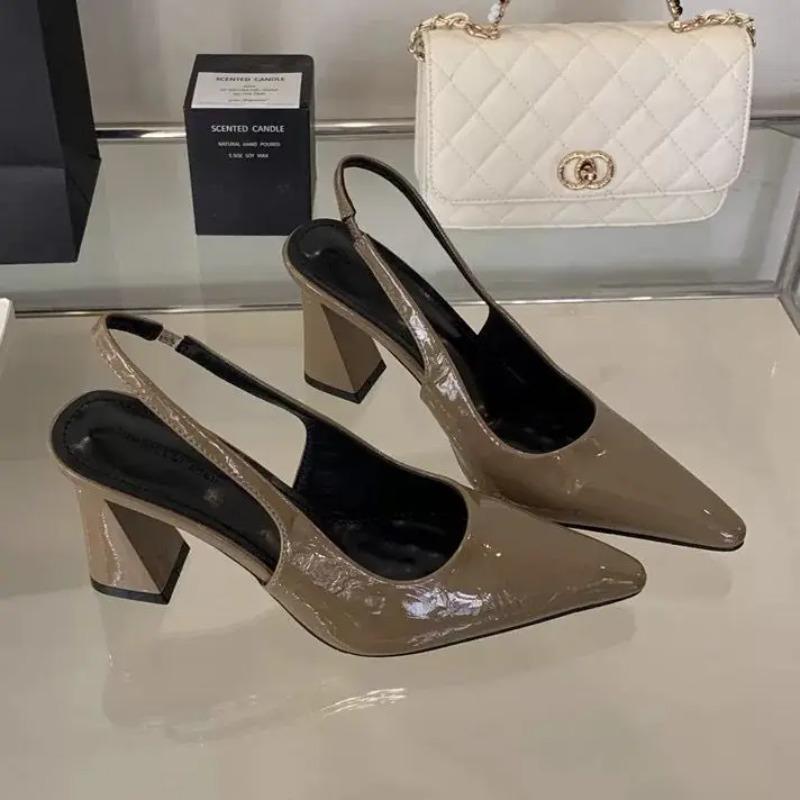 Women's Fashion Shoes Summer French Temperament Baotou Back Hollow Trip Strap Sandals With Skirt Pointed Thick Heeled High Heels