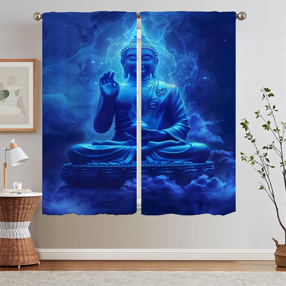 Christmas Curtains Salon 2 Pieces Medicine Buddha Blackout Curtain for Living Room Customs Free Shipping Products Blind Blinds