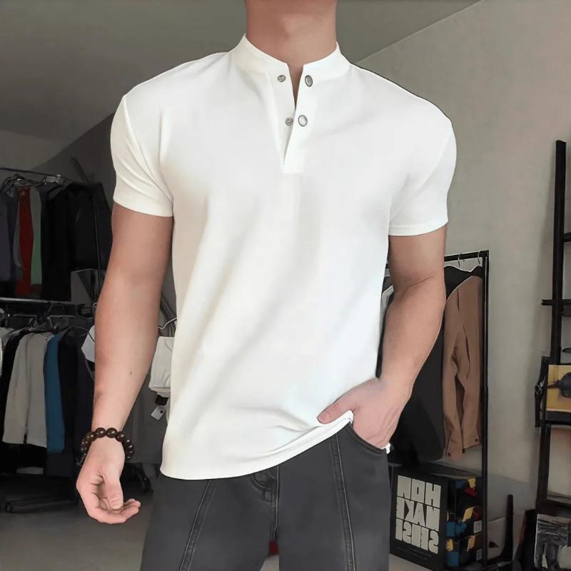

Men s White Henley T Shirt Short Sleeve Slim Fit Casual Top M белый