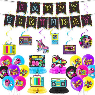 Decoración para fiesta de cumpleaños con temática de los años 80, fiesta rockera, bandera neón, globo, conjunto personalizado