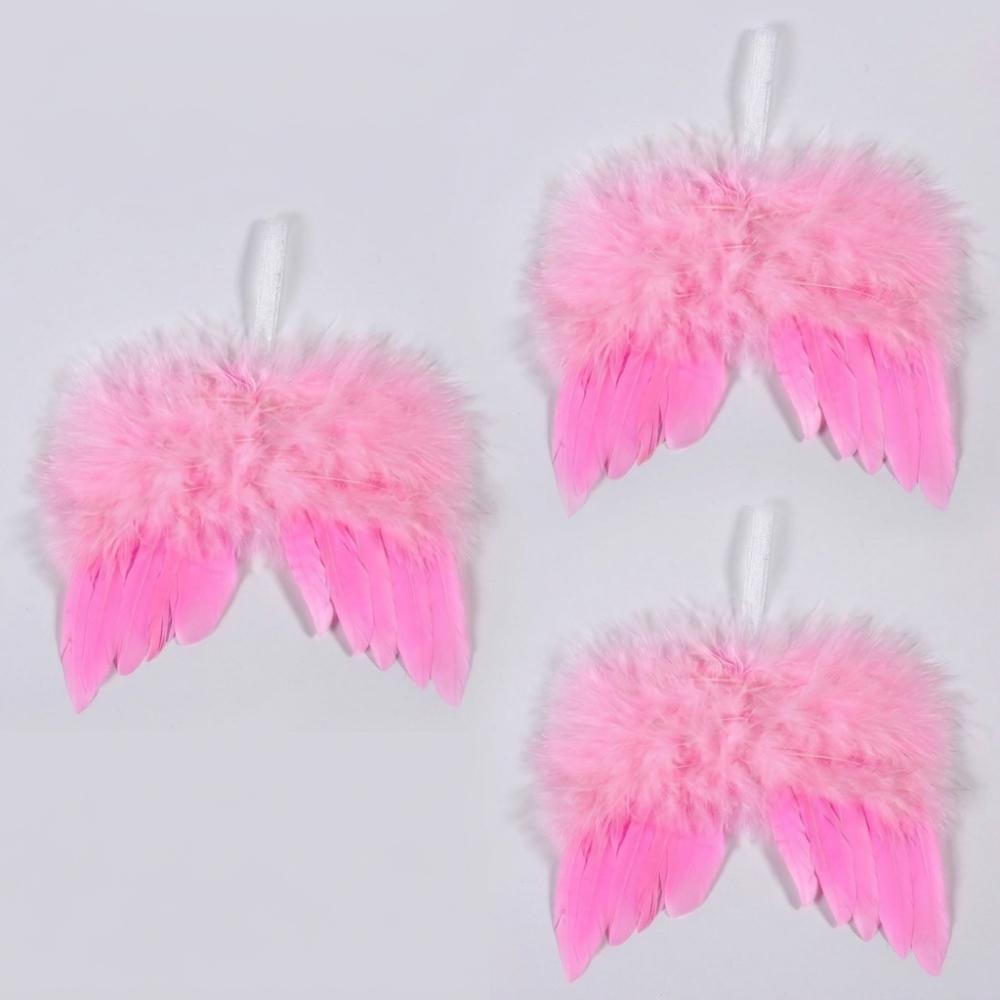 3PCS Simulation Christmas Pink Feather Wing Ornament Pink with Rope Christmas Tree Feather Decor Mini Angel Wings Pendant