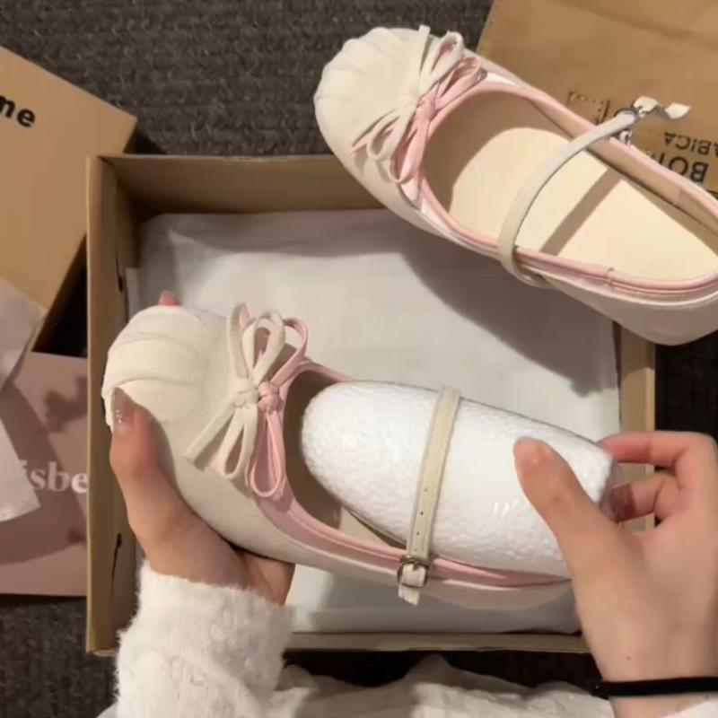 Fashion Bow Flat Bottom Ballet Style Mary Jane Women'S Shoes Thick Sole Comfort Breathable Loafers Shoes For Women Zapatos Mujer