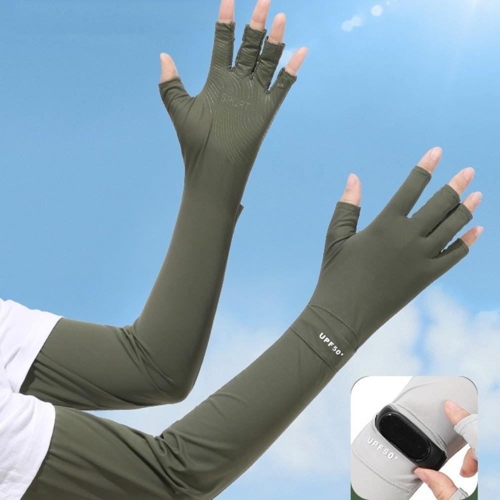 Sun Protection Ice Silk Arm Sleeve Non-slip Sunscreen Sleeve Gloves Summer Arm Cover  Cycling