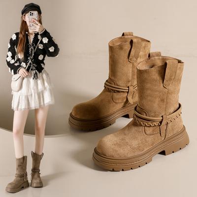 Thick-soled Western Boots Women's 2025 Autumn and Winter New British Martin Boots Thick Heel Short Boots Women's Versatile Casual Single Boots Wo