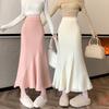 Women's High-Waist A-Line Fishtail Knit Skirt for Autumn/Winter
