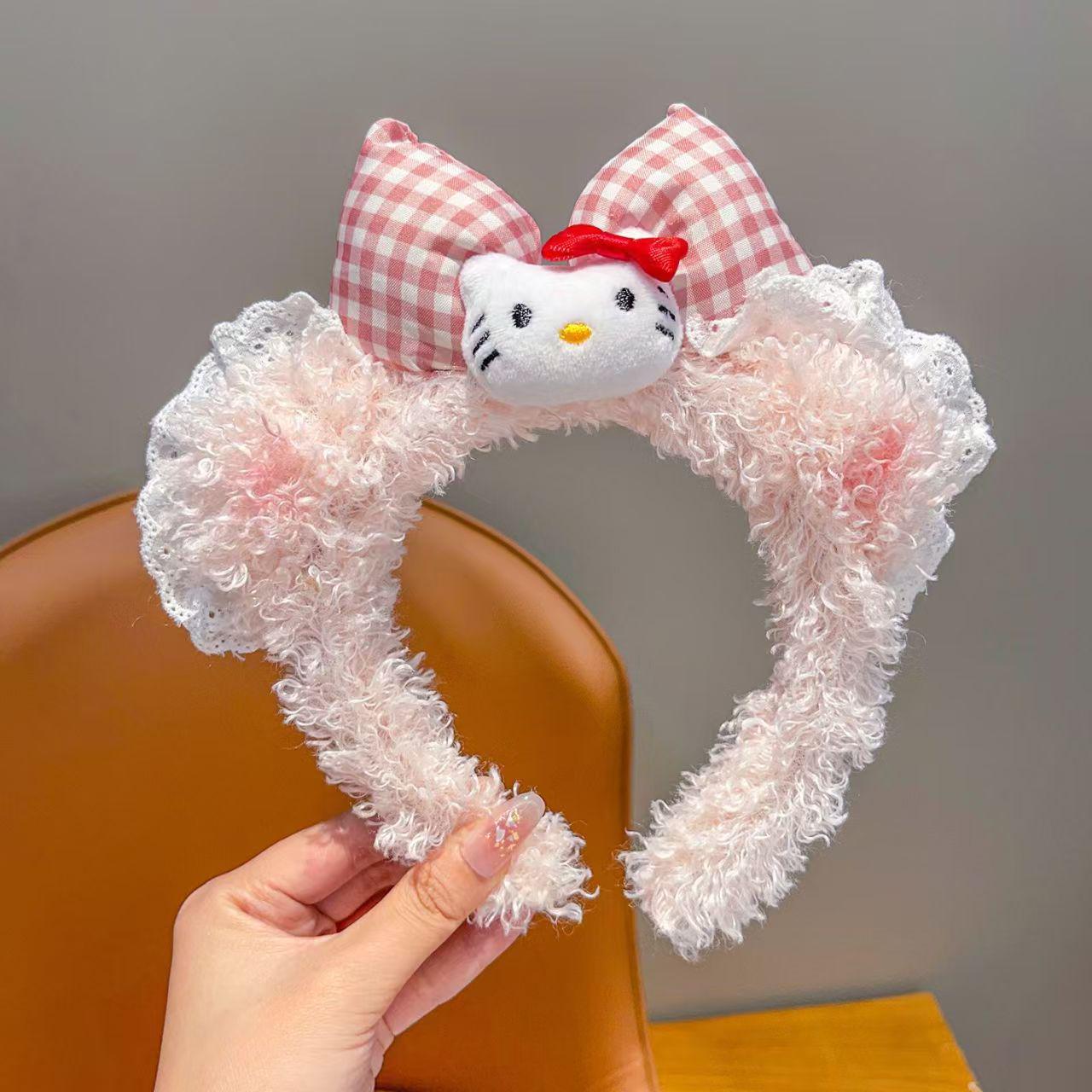 

Cartoon Kitty Bow Plush Headband for Women - Cute High Skull Top for Makeup and Face Wash, Autumn/Winter