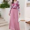 ZANZEA Women Long Sleeve Print Blouse and Wide Leg Pants Casual Two Piece Suit Sets