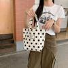 Trendy Polka Dot Canvas Tote Bag Large Capacity Soft Lock Closure
