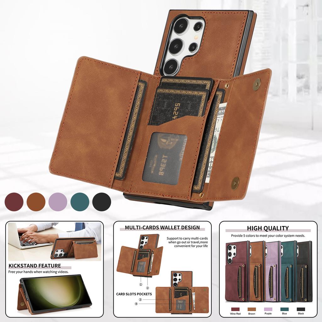 Business Magnetic Three Fold Solt Wallet Flip Leather Case For Samsung S26 Ultra S25 Plus S24 A26 A16 A17 A07 Kickstand Cover