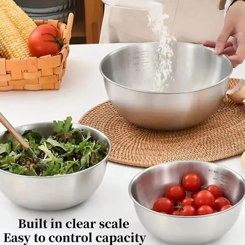 1Pcs Stainless Steel Salad Bowls 17/19/23/25/27cm Fruit Vegetable Noodle Container Egg Flour Mixing Basin with Scale