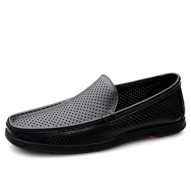 

Кожаные лоферы-пенни с перфорацией, мужские мокасины 2025, роскошная мужская повседневная обувь, дышащие слипоны на плоской подошве, мужская обувь для вождения 38