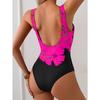 Women's One-Piece Swimsuit Slim Fit Waist-Cinching Round Neck Floral Print Black with Pink Flowers High Elasticity Swimsuit for Beach Pool Summer