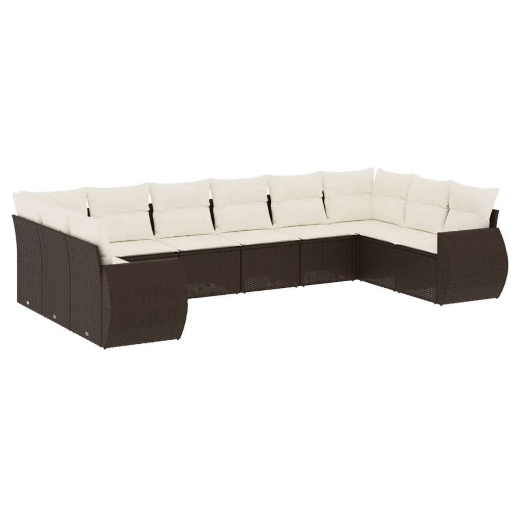 Vidaxl 10-Cz. Garden Furniture Set With Cushions, Brown Polyrattan