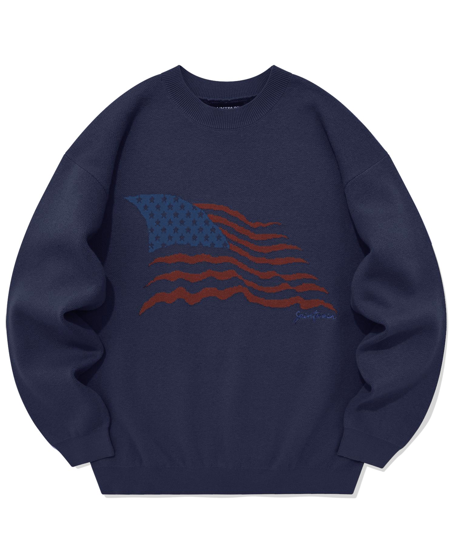 Saint Pain Sp Jacquard American Knit Sweater - Navy Navy/L