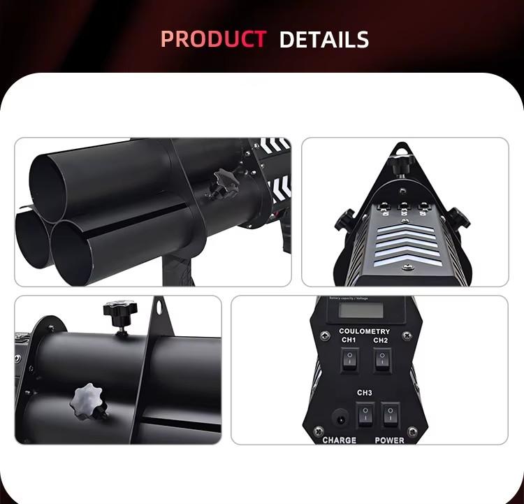 Paper Confetti Party Cannon Gun Stage Atmosphere Equipment Three Heads Electric Confetti Shooter Gun With Led For Disco Bar