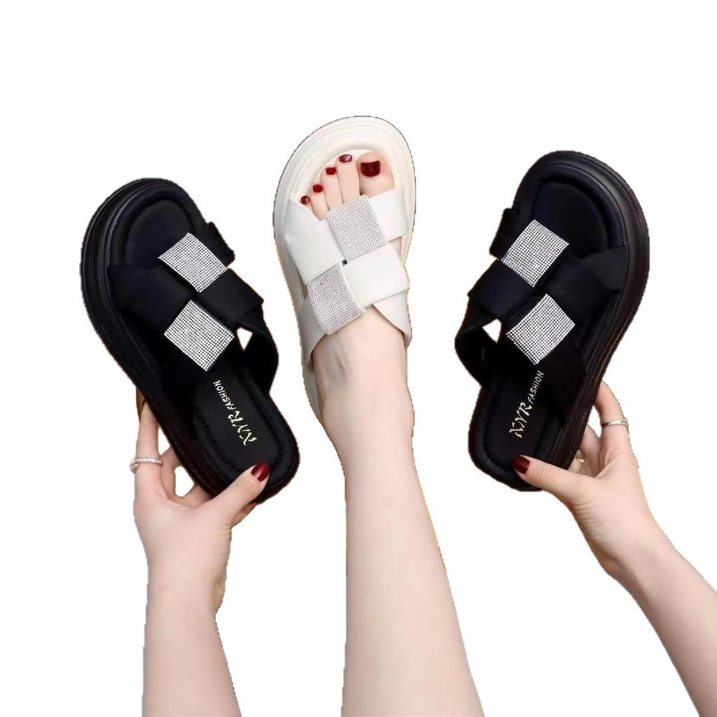 Thick-soled Cool Slippers Summer New Outer Wear Heightening Soft-soled One-word Slippers Muffin Beach Shoes