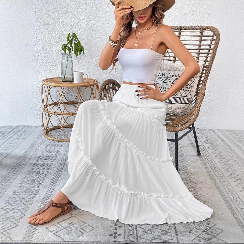 Direct sales pleated skirt spring and summer elastic high waist cover mid-length skirt sweet A-word cake skirt, female
