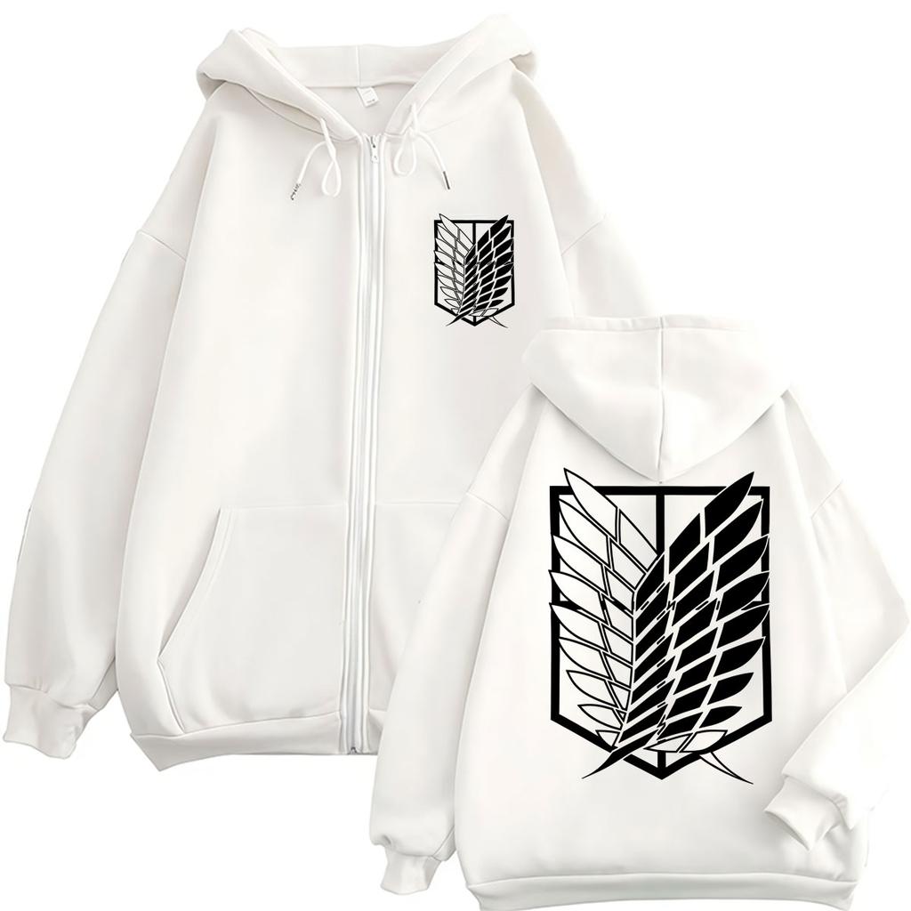 Anime Attack on Titan Zipper Hoodie Mikasa Ackerman Eren Jaeger Wings of Freedom Logo Sweatshirt Men Women Loose Fleece Jackets