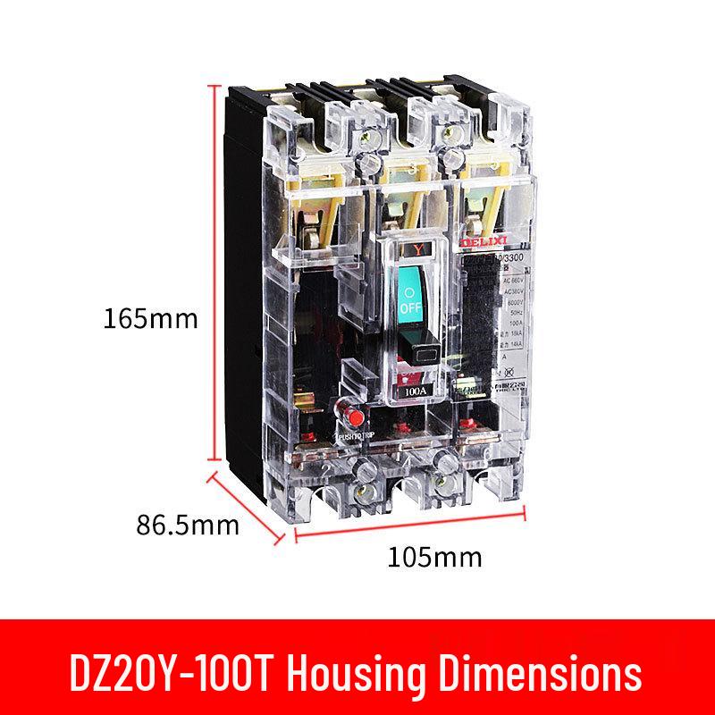 Delixi Transparent Plastic Three-Phase Circuit Breaker DZ20Y-400T/3300, 400A/350A/315A/250A 3P Electric.
