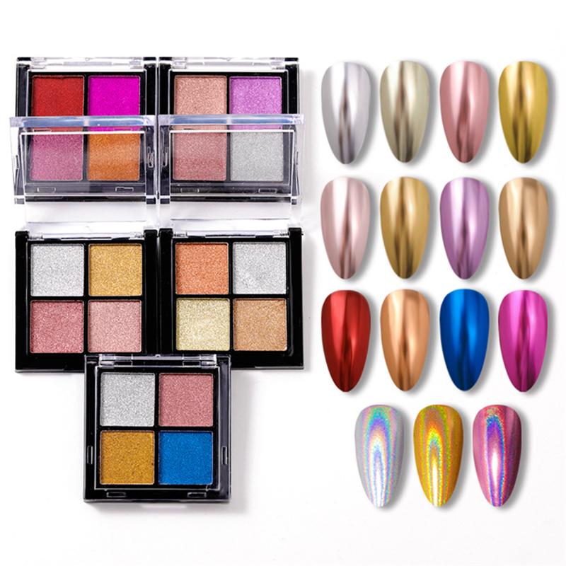 4 Kolory Aurora Solidne Lustrzane Błyszczące Brokat do Paznokci Paznokcie Lakier Żelowy UV Pigment Ozdoby do Paznokci Akcesoria