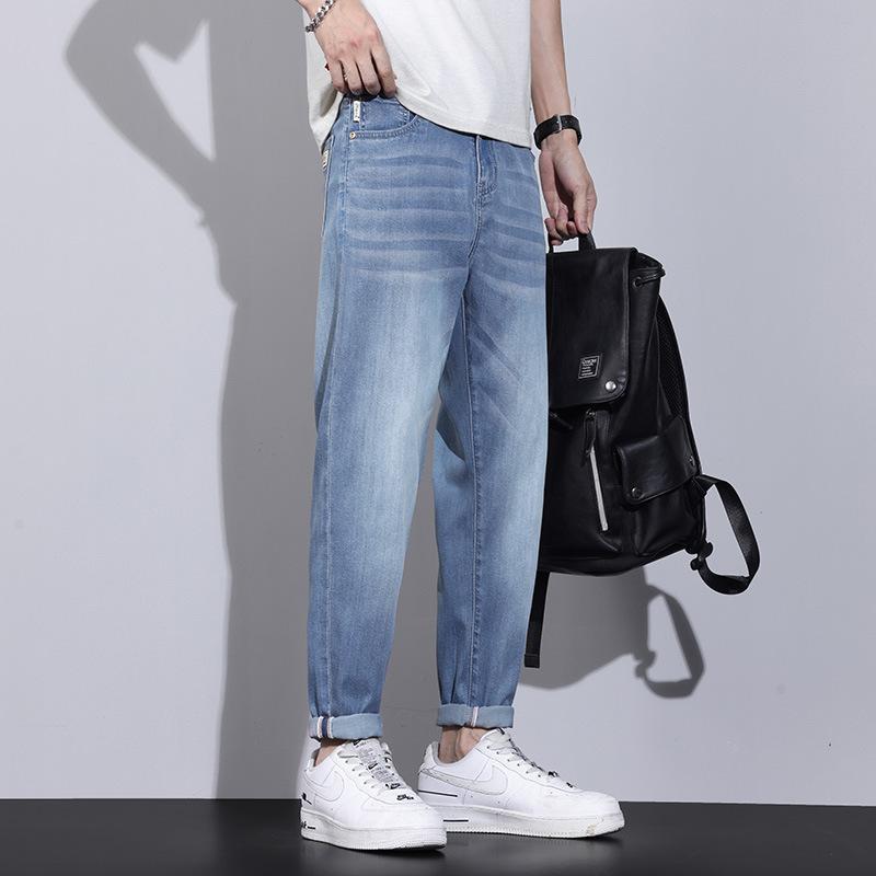 Weiha Tencel Jeans Men's Straight Pants Cool Trousers Elastic Loose Retro Casual Pants Fashion Daddy Pants Men's