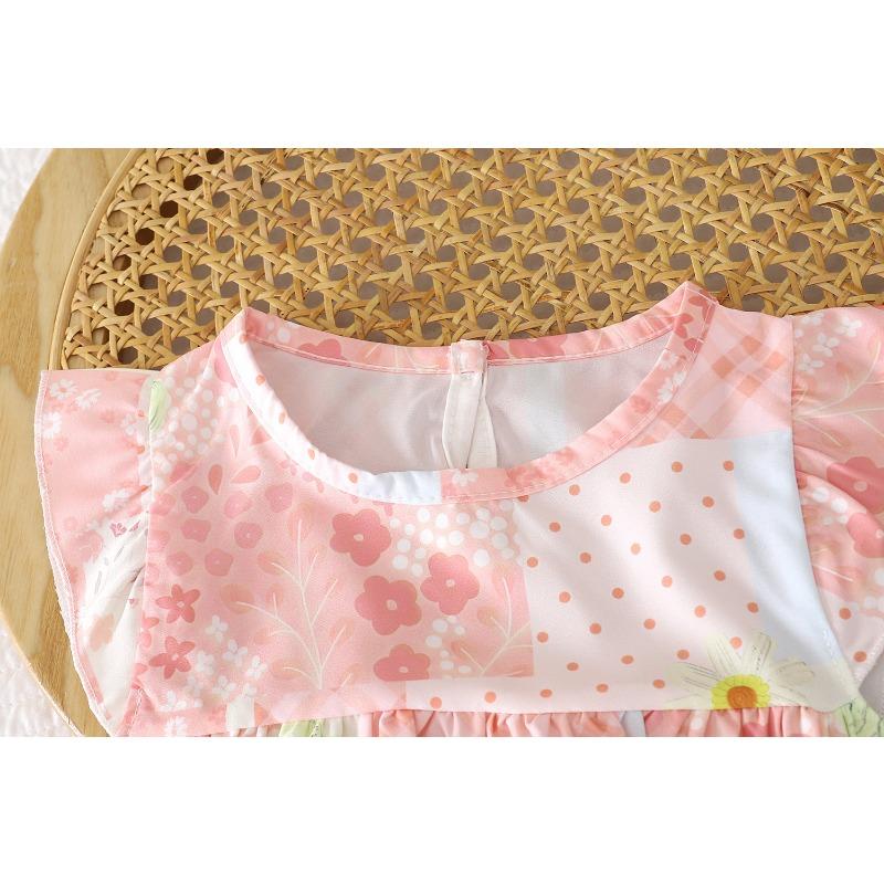 Korean Style Sweet Floral Puffy Princess Summer Dress For Little Girls