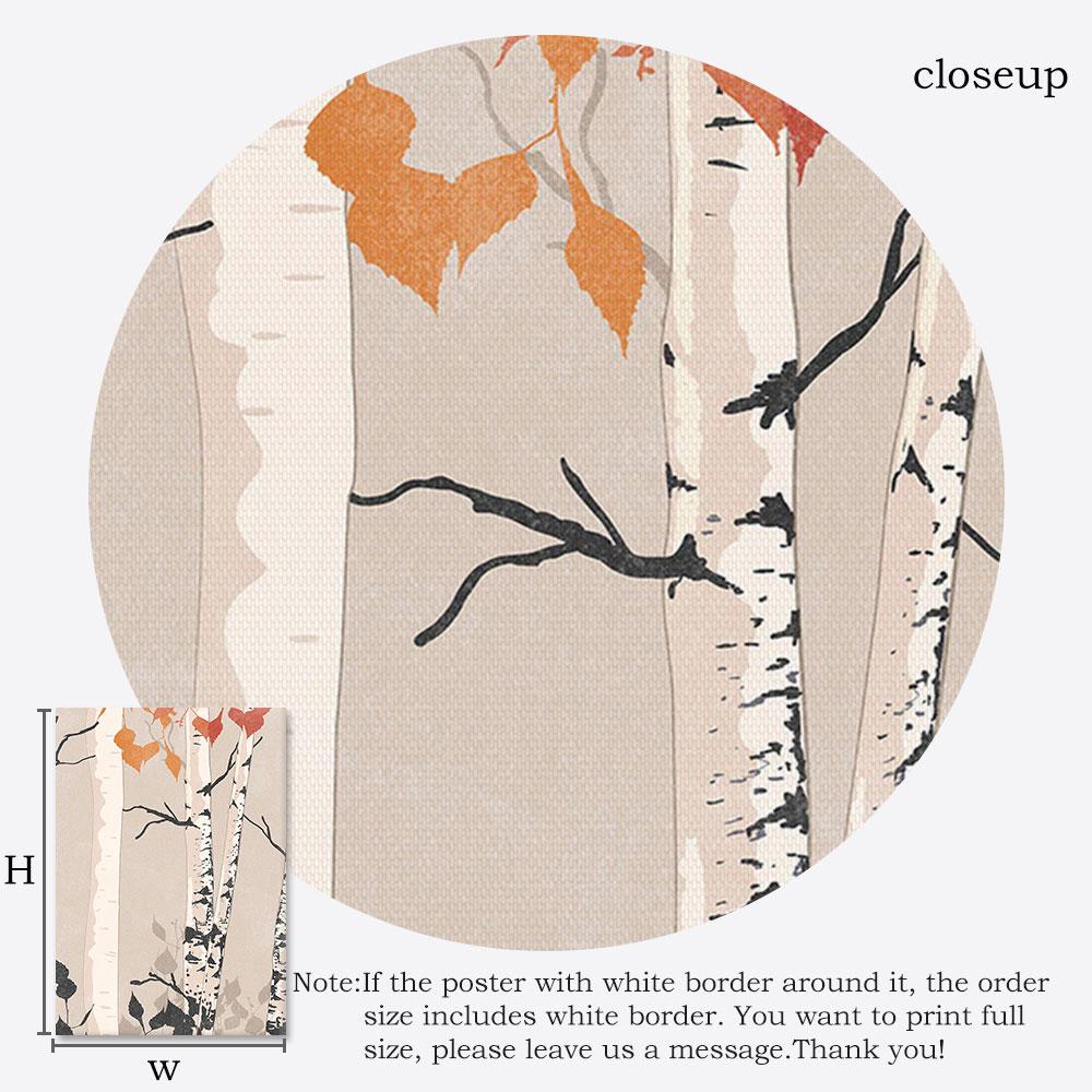 Silver Birch Boho Poster Red Leaves Art Print Abstract Botanical Canvas Painting Modern Wall Picture For Living Room Home Decor