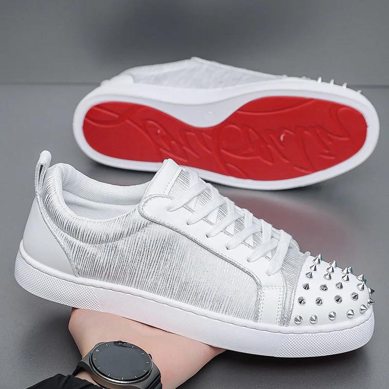 Sneakers Casual Men Designer Rivet Bling Punk Board Shoes Fashion Microfiber Leather Fabric Height Increased Flat Platform Shoes