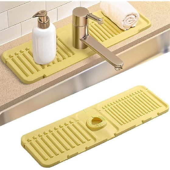 Silicone Draining Mat, Fast Drying Sink Tray, Sink Protector Faucet Mat for Kitchen, Bathroom (Yellow)