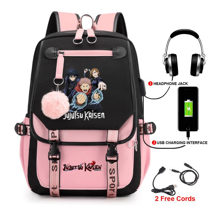 Anime Peripheral Spells Back to War Backpack Student School Bag Men's and Women's Fashion Backpack Travel Bag USB Computer Bag