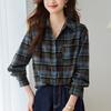 Sausage Dog Plaid Shirt for Women Long-sleeved Spring and Autumn Clothes New Style Hong Kong Style Retro Top