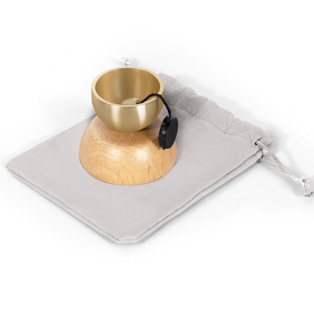 ATUSANO Brass Orin, Buddhist Altar Orin with Drawstring Bag, Mini Orin, Beautiful Tone, Natural Wood Orin, Portable and Perfect for Pets (Maple)