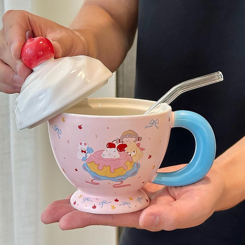 

Бытовая чашка для питья с высоким внешним видом и красивая кружка в подарок для девушек в офисе с крышкой и ложкой 350ML