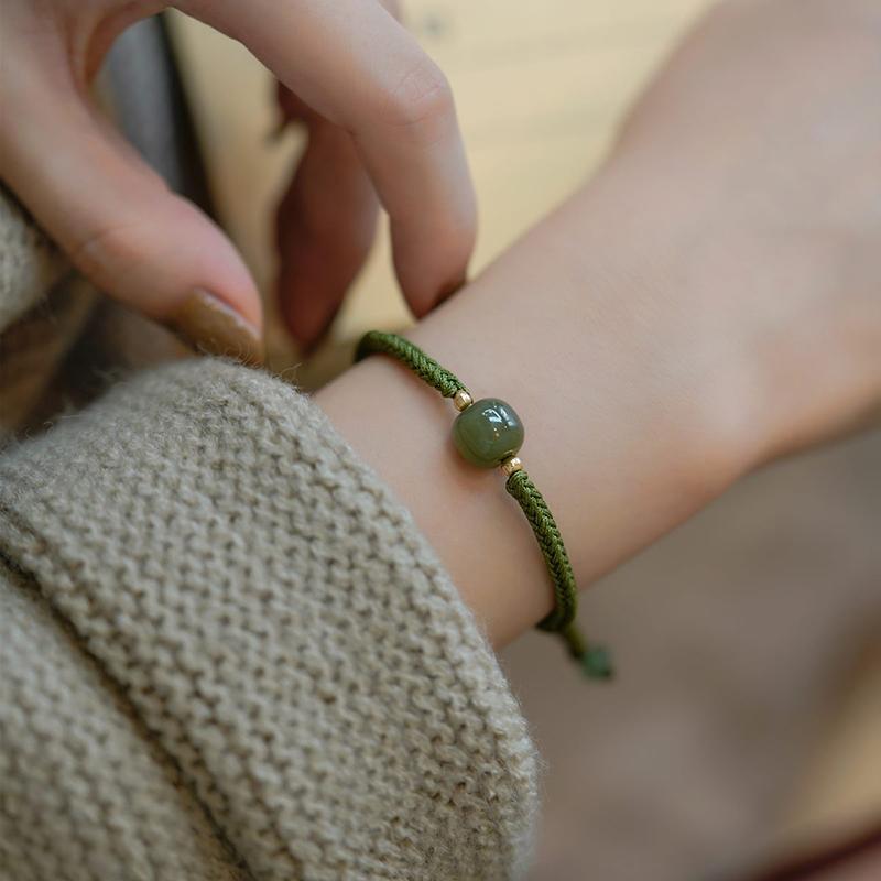 New Round/Chinese Character Natural Hetian Jade Lucky Charm Woven Braided Bracelets For Women Girls Fine Jewelry